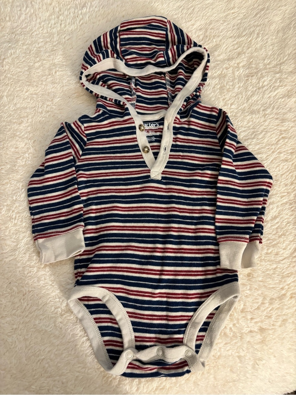 Carter's Navy, Red & White Striped Hooded Baby One-Piece